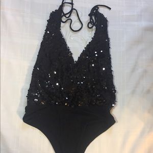 NWT Joyce Leslie sequin body suit black